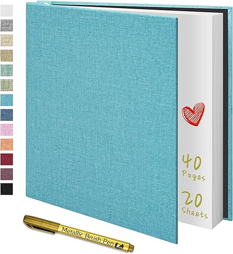 Álbum de fotos autoadhesivo para fotos de 4 x 6, 5 x 7, 8 x 10 pulgadas, álbum de recortes, de tapa dura, de lino, con un bolígrafo Metallie, de 11