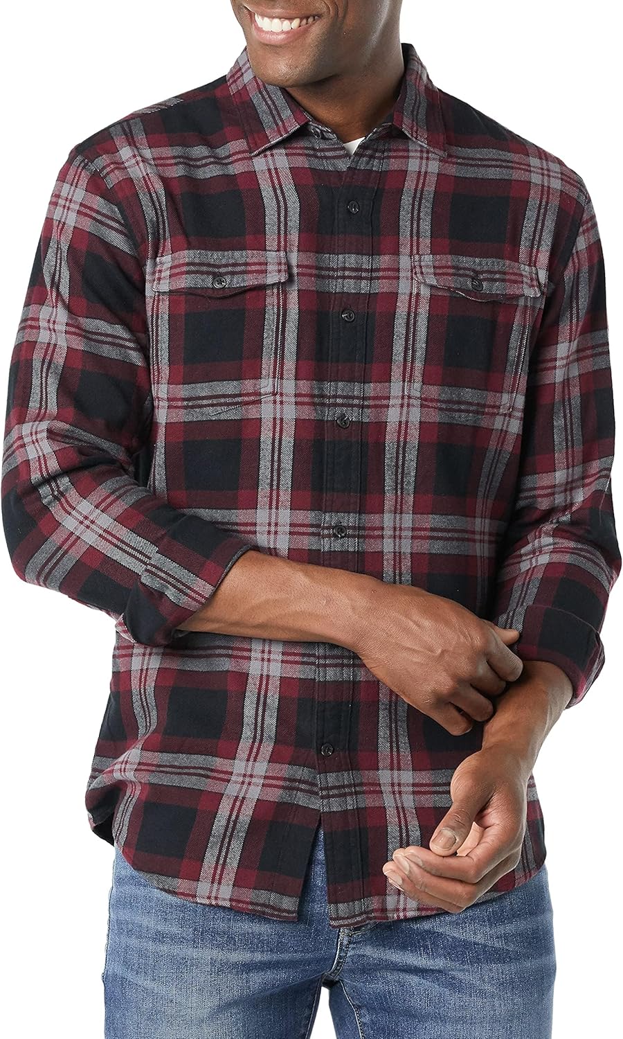 Amazon Essentials Men's Flannel Shirts, Long-Sleeve, Slim-Fit, Two-Pocket, Plaid