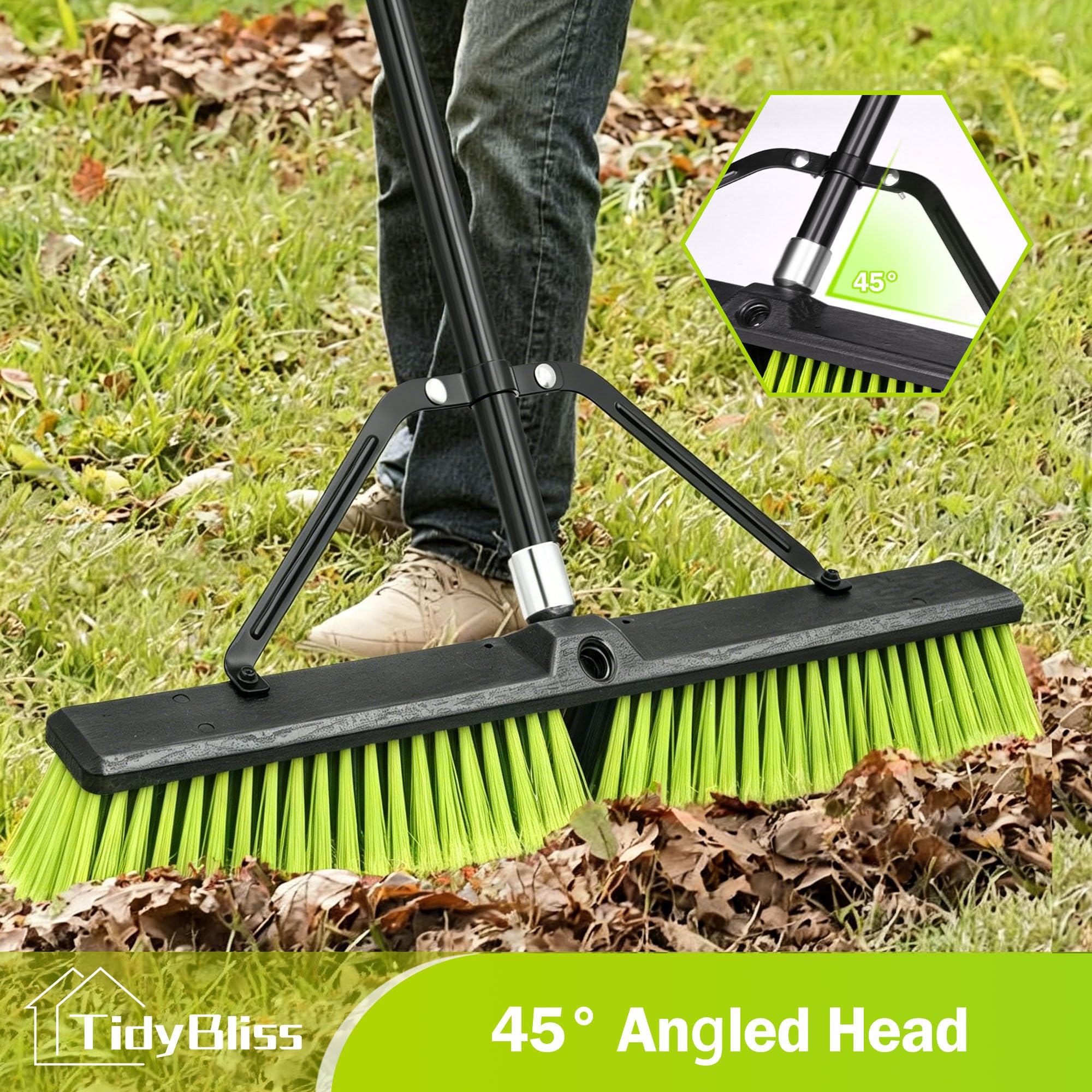 TidyBliss 2 Piezas Escoba Jardin de 60 cm para Exteriores, Cepillo Comercial Grande de Cerdas Rígidas con Mango Largo de 160 cm para Garaje, Taller, Jardín, Patio, Terraza, Calle (Amarillo Verdoso)