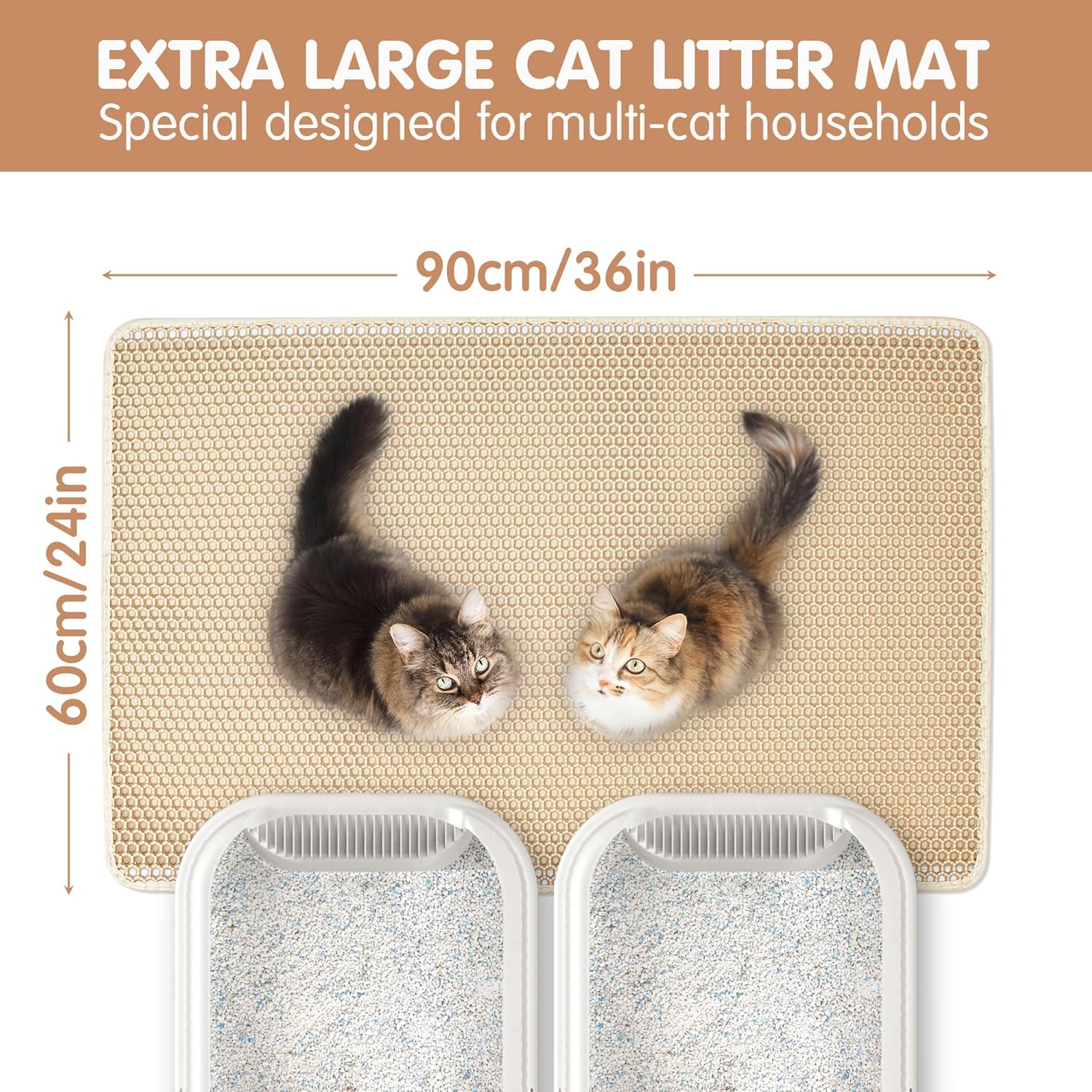 Ycozy Extra Large Cat Litter Mat 36' X 24' - Honeycomb Black Hole Design - Waterproof, Urine Proof Trapper - Scatter Control, Easy Clean Rug for Litter Tray