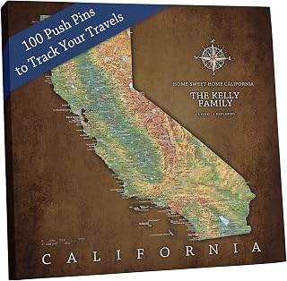 Holy Cow Canvas Personalized Canvas Push Pin California Travel Map with Pins, Map Pin Board for Wall, Pushpin Map for Marking Travels, Bulletin Board (24" x 24", Ready to Hang, Brown)