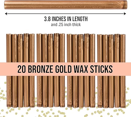 Miniatura 2 de Hoppler 20 varillas de cera de sellado de bronce dorado de 0.276 in para manualidades, sobres y regalos