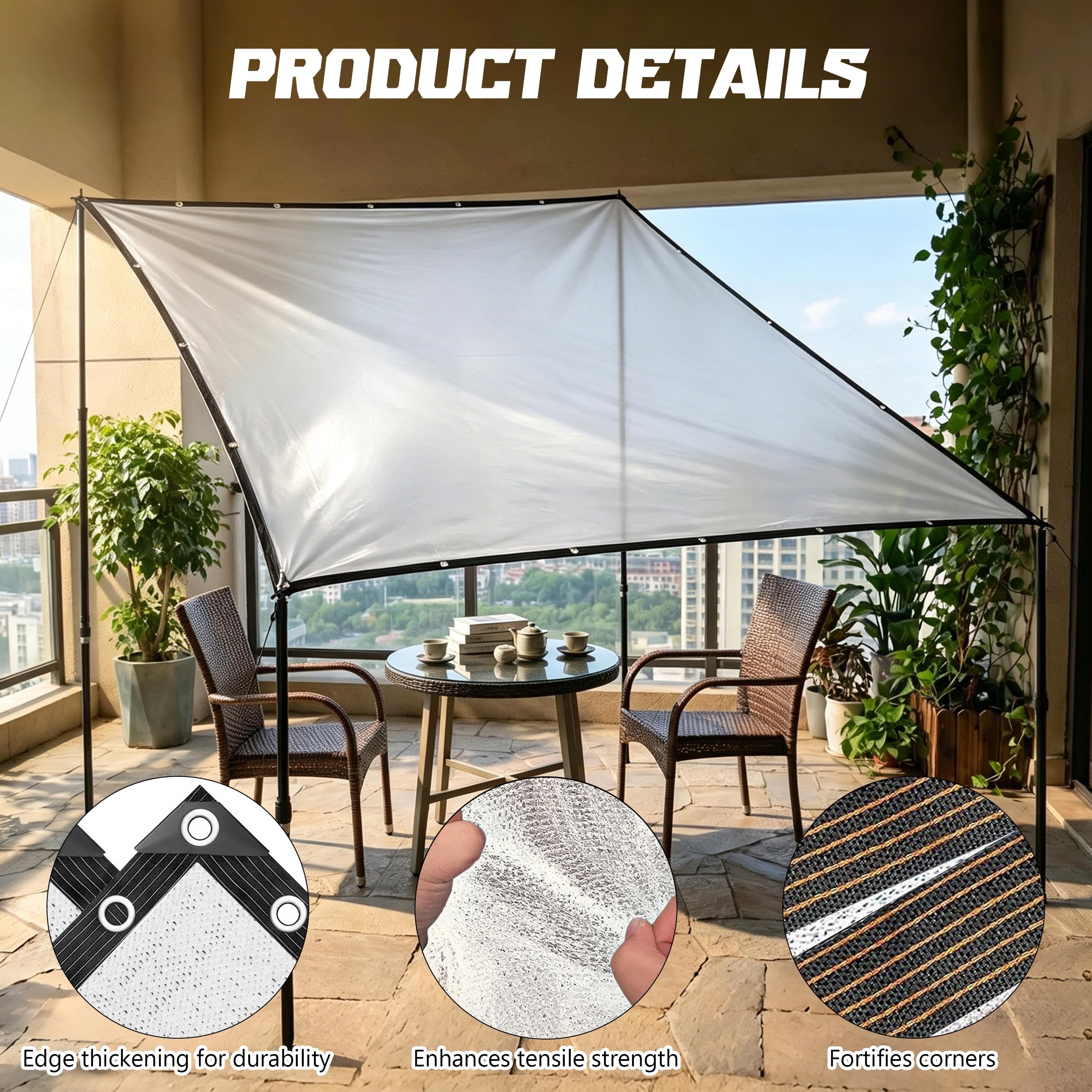 Sonnenschutz Auto 3x4m Aluminiumnetz 80% UV-Schutz Atmungsaktiv Sonnenschutz mit Zubehör für Camping Urlaub