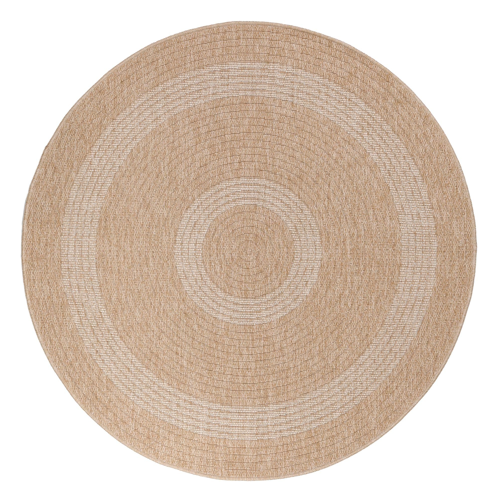 Carpetsale24 Runder In & Outdoor Teppich Wetterfest Sisal Optik Beige 160 cm Rund - Waschbarer Küchenteppich Wasserfest Flachgewebe Natur Optik Vintage Design Teppiche für Balkon Terrasse Wohnzimmer