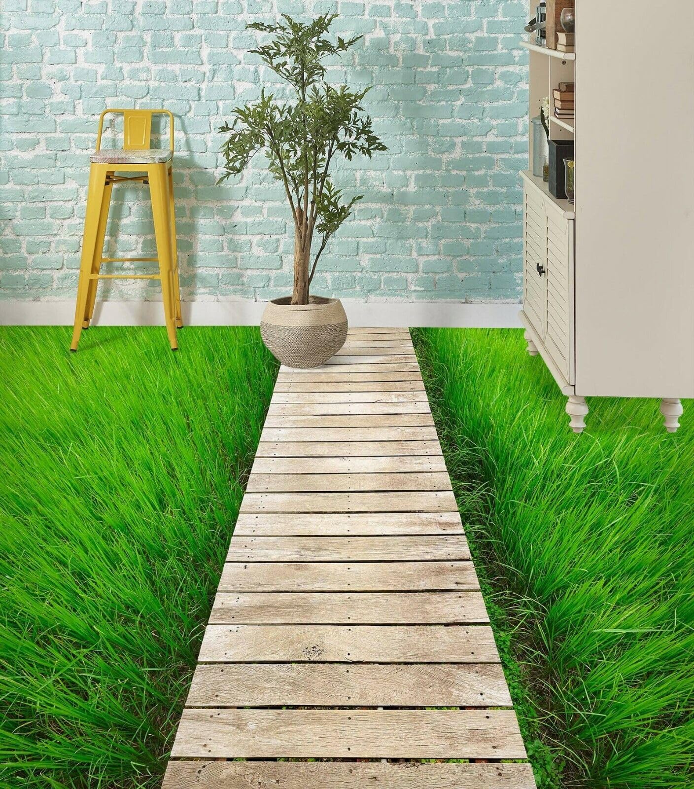 Cartel De Decoración De Piso Murales de papel pintado de suelo de hierba verde 3D, 250 * 175 cm Murales Pegatinas Cuarto de baño Vinilo autoadhesivo Papel tapiz