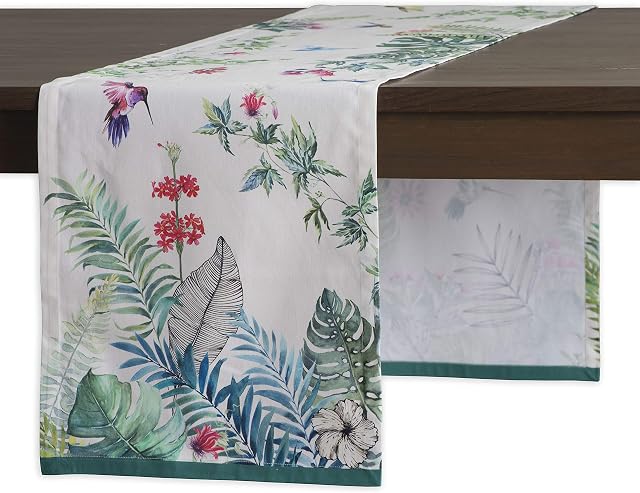 Maison d' Hermine Table Runner 100% Cotton 37cm x 180cm Decorative Washable Tablerunner Easter Table cloth for Dining, Kitchen, Parties & Camping, Tropiques - Spring/Summer