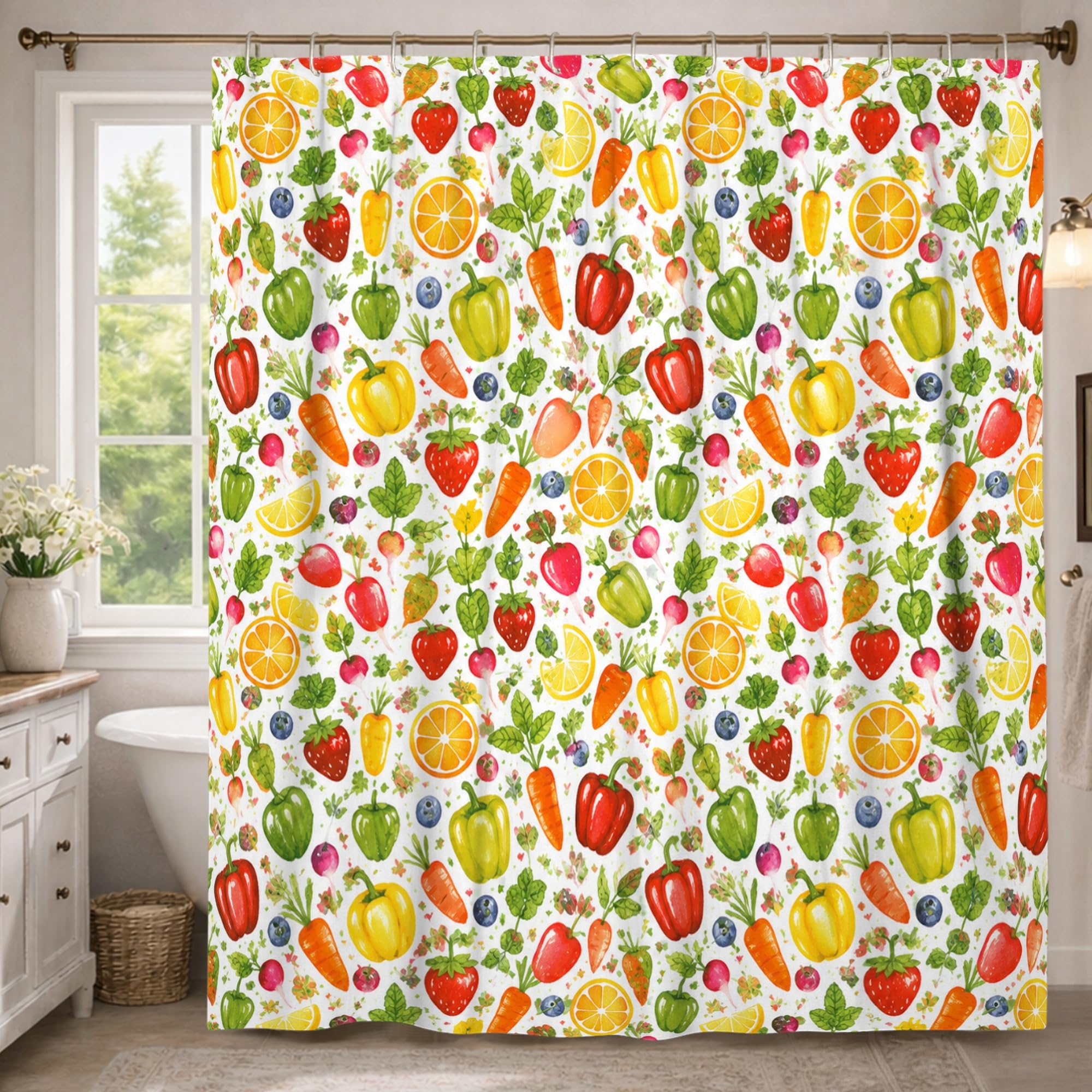 Rideau de douche extra long fraise et citron frais pour grande salle de bain de 183 x 243 cm