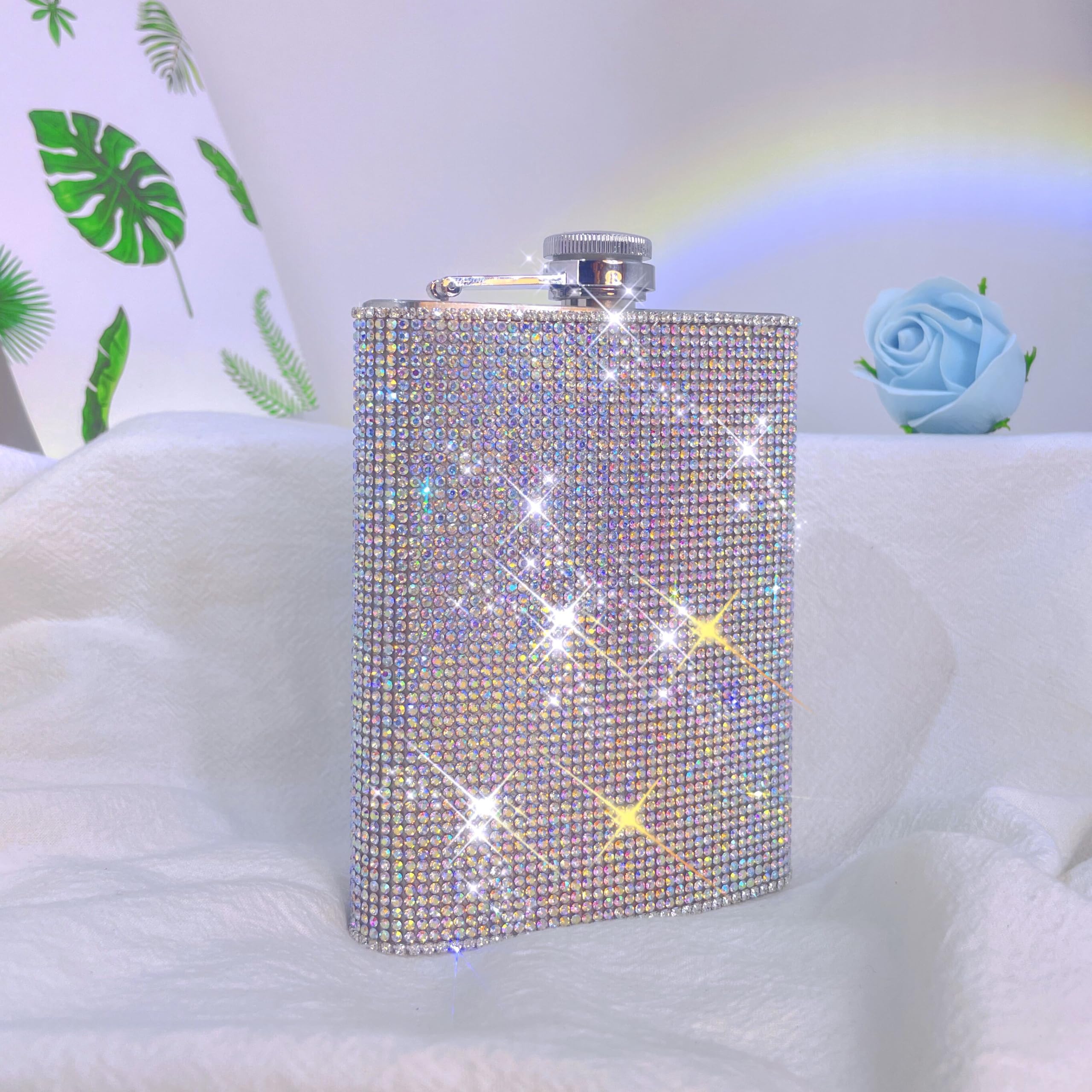 INSTOME Diamond Hip Flask - 8oz, Gold, Stainless Steel, Leakproof With Funnel - View #4