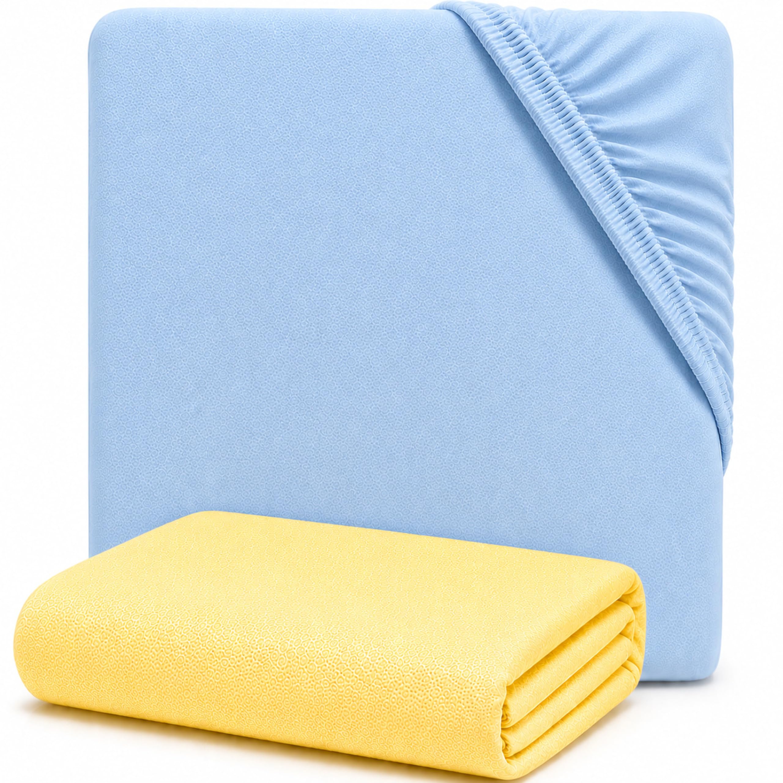 Dudu N Girlie Jersey Cotton Fitted Cot Sheets, 60x120cm, Blue & Yellow