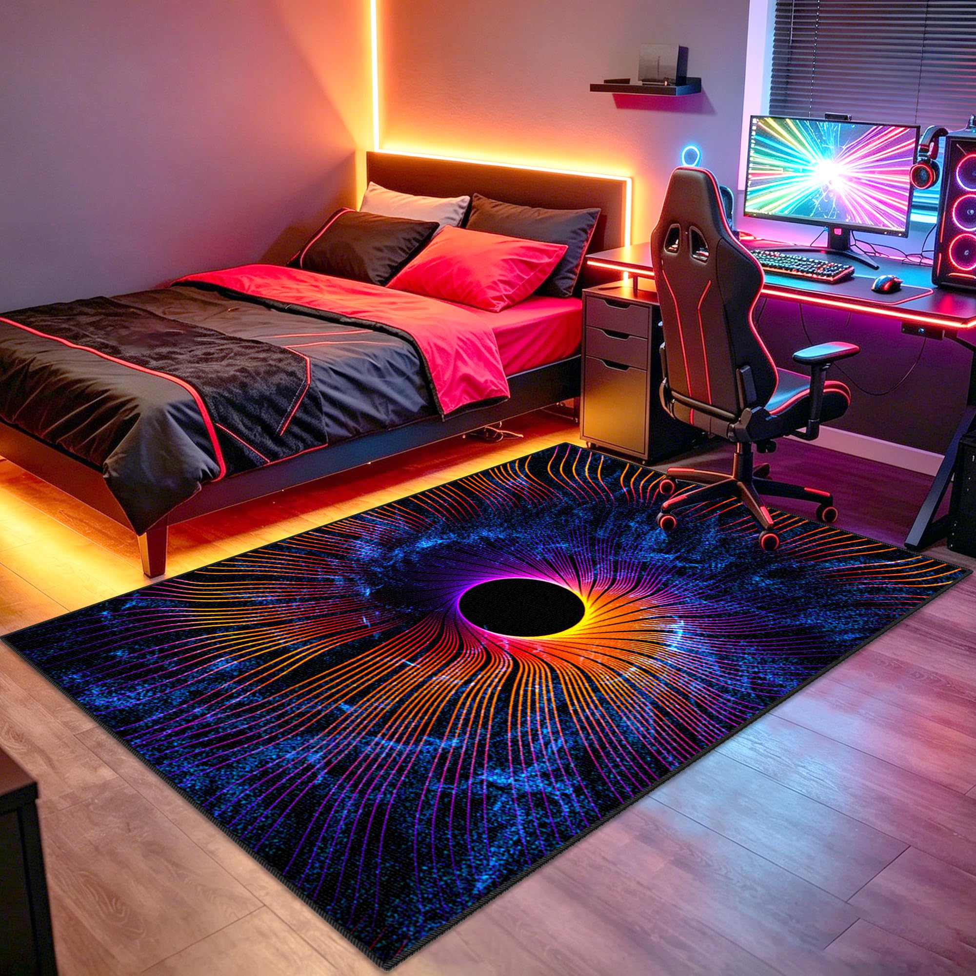 Alfombra Salon Grande Lavable, Alfombra de área de juegos para dormitorio de niños, 3D Alfombras Gamer Gaming antideslizante, Alfombra Habitación Juvenil para Sala de Juegos, Dormitorio 200 x 250 cm