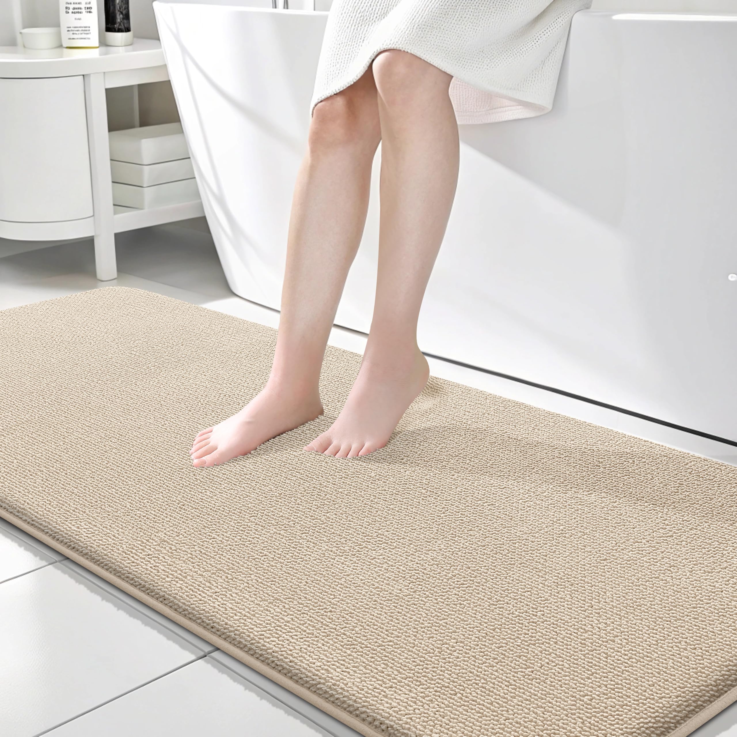 OLANLY Memory Foam Bathroom Runner Rugs 70x24, Absorbent Long Mat, Beige