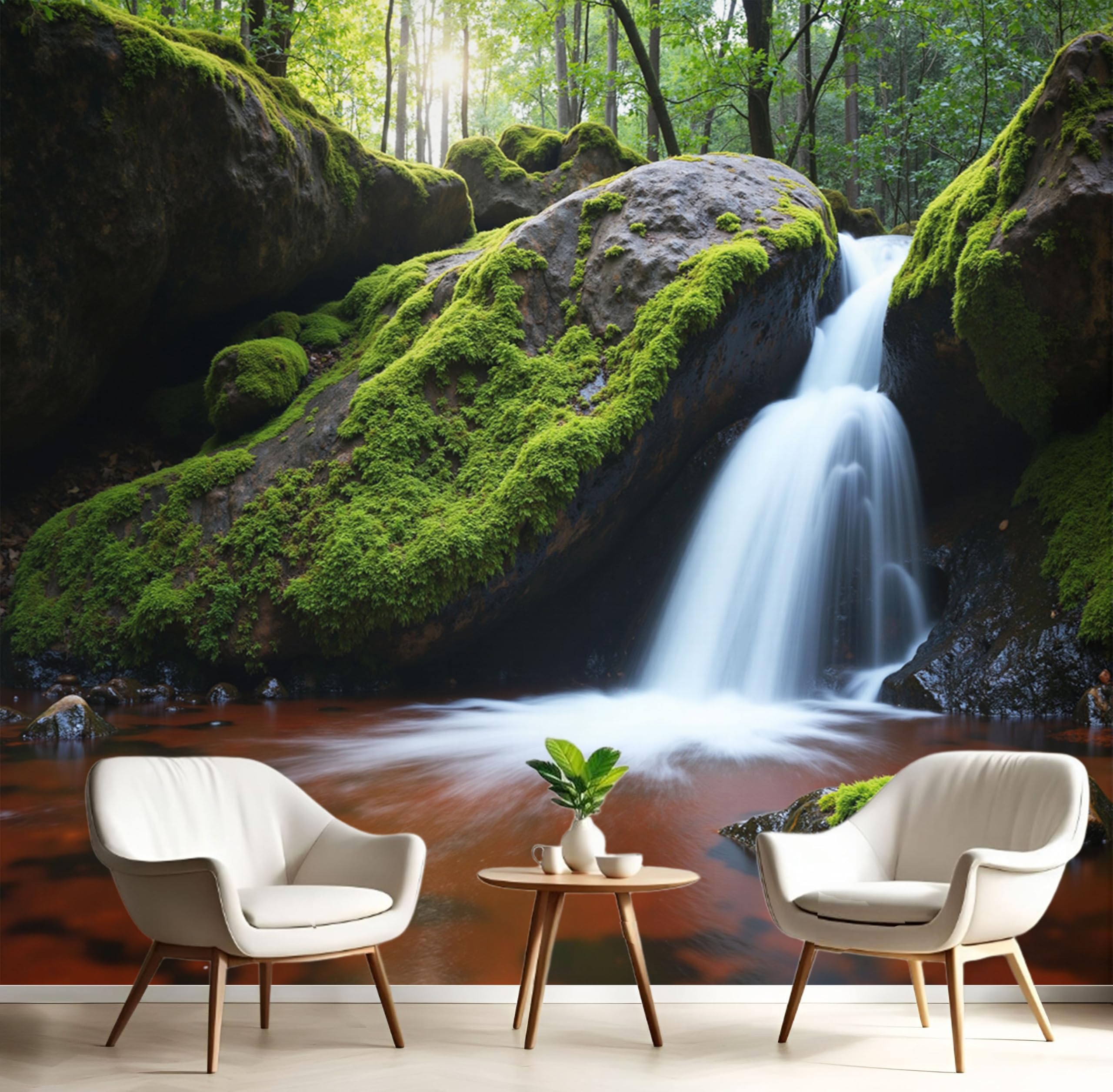 Papier peint panoramique forêt de cascades haut de gamme pour une fresque murale artistique