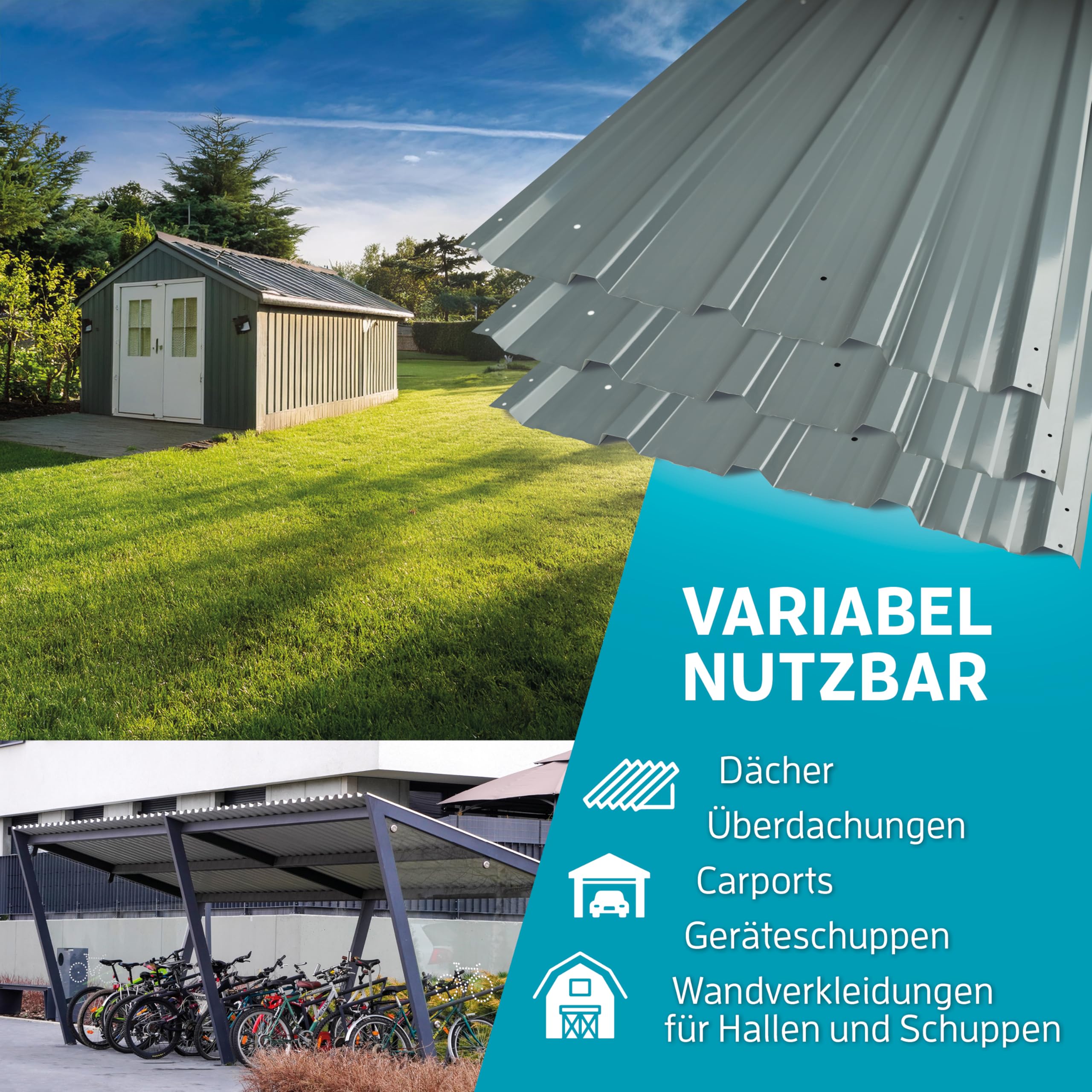 KAISER® Trapezblech 12er Set – Profilblech 115x46 cm (6,35 m²) anthrazit – Dachplatten verzinkt aus Metall & Stahlblech – für Carport, Dach, Garage, Geräteschuppen, Wandverkleidung, Überdachung