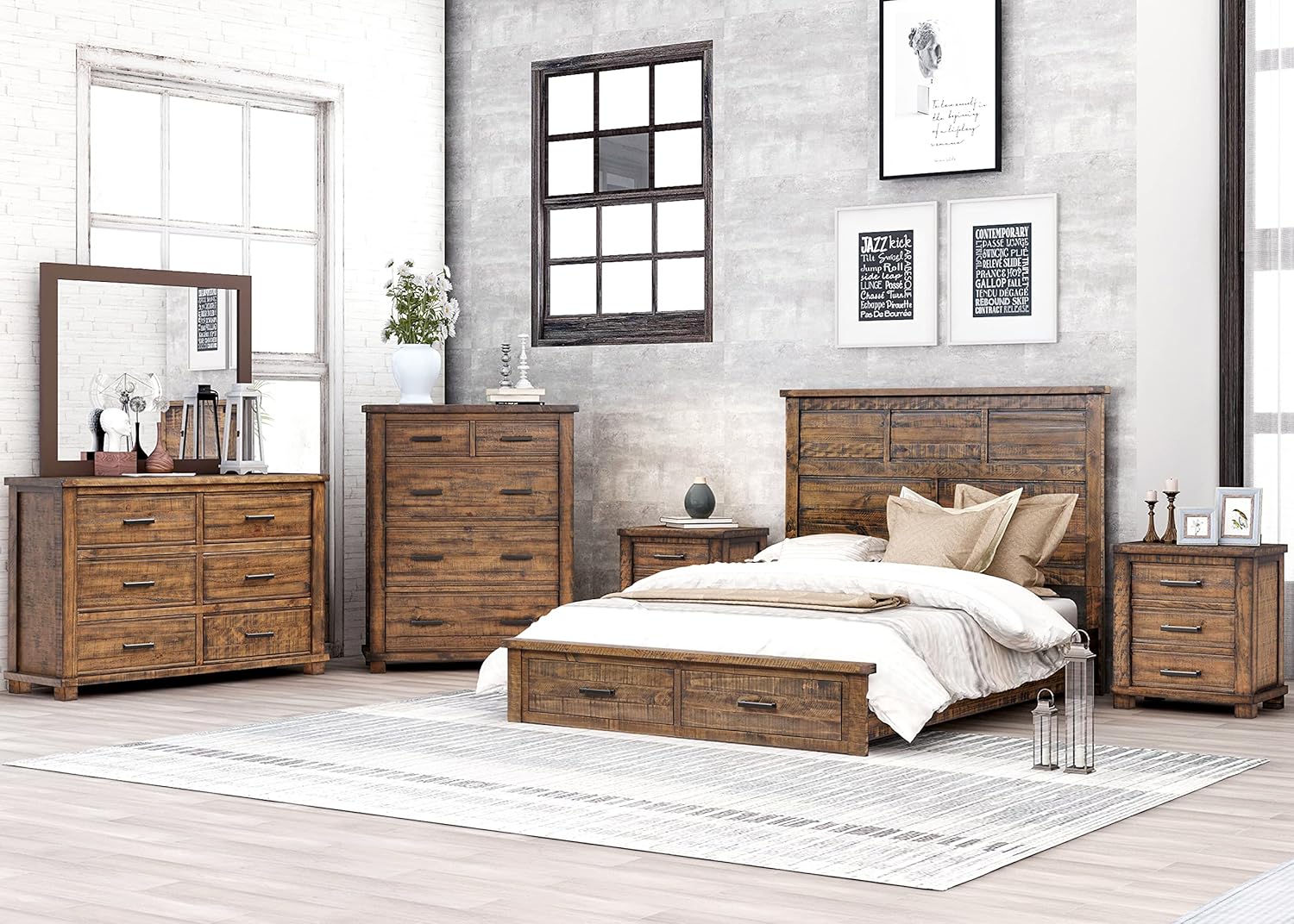Merax 6 Pieces Farmhouse Storage Queen Bedroom Set with