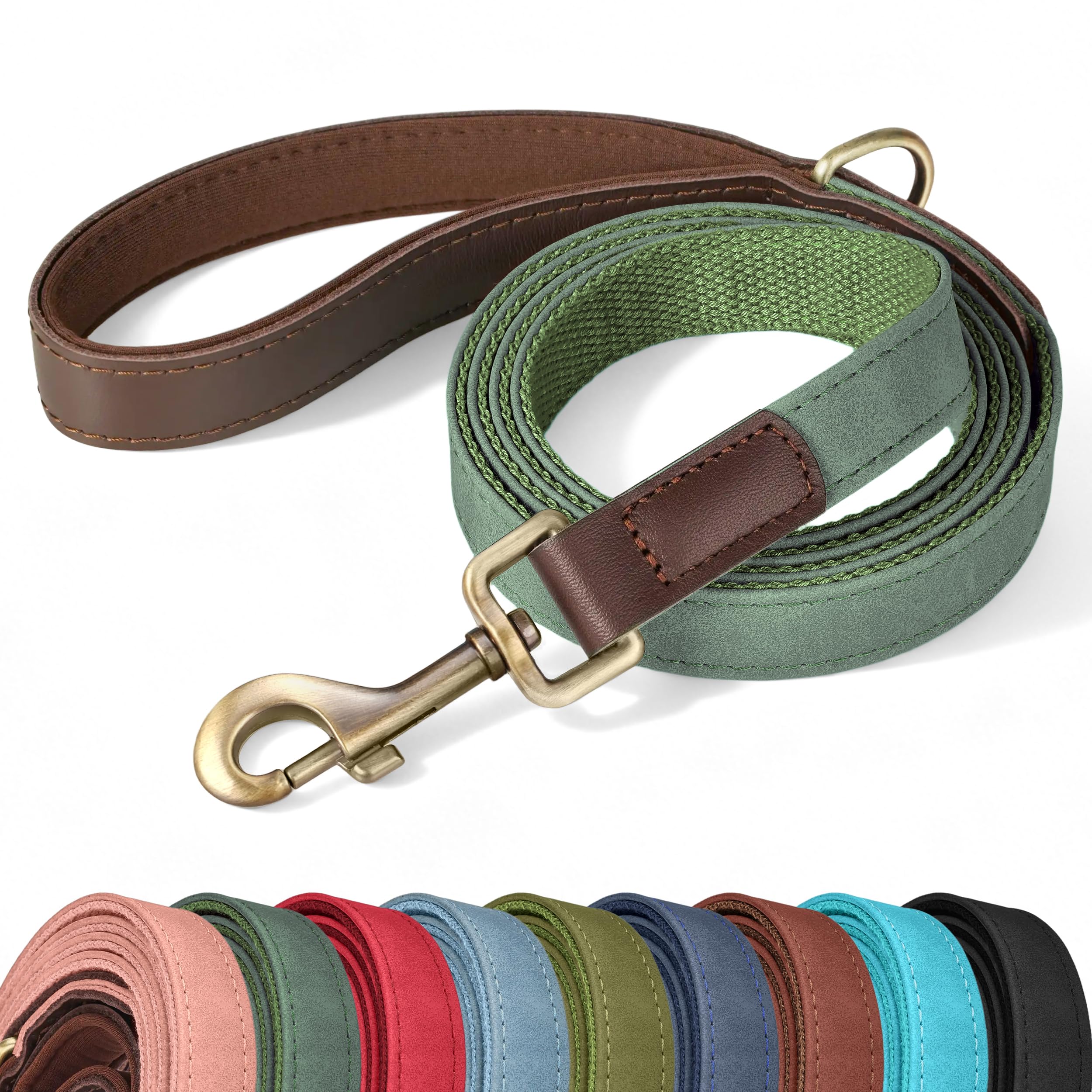 Didog Leather Dog Leash for Small Dogs 4.5ft, Soft Padded Handle Dog Leashes for Medium Size, Walking and Training Leashes Faux Leather for Large Pet,Green