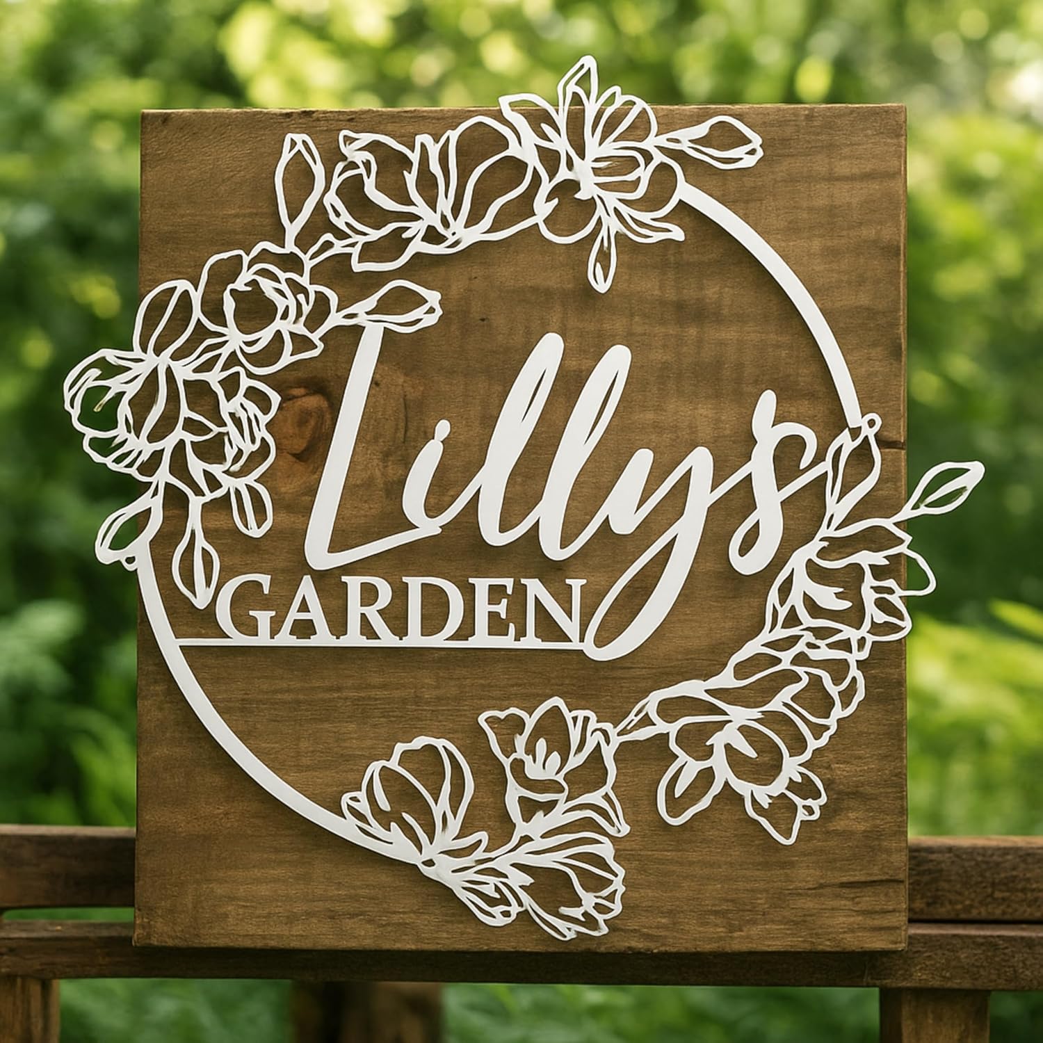 Personalized Flower Metal Sign with Custom Name Outdoor Garden & Yard Décor, “Grandma’s/Nana’s Garden” Plaque, Hanging Metal Sign with Side Holes - Gift for Mom, Grandma, Housewarming