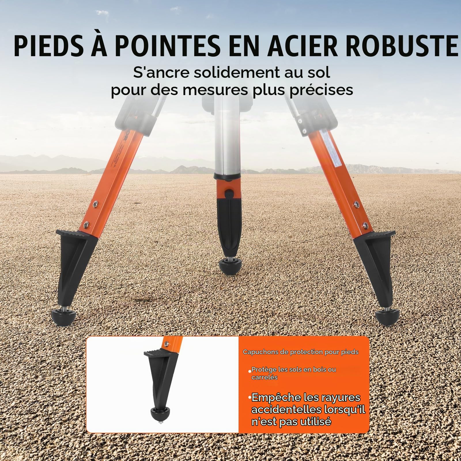 VEVOR Trépied de Niveau Laser, Filetage 5/8"-11, Trépied d'Arpentage Robuste, Réglable en Hauteur 690-1720 mm, Bulle de Niveau, Limiteur de Diffusion, Pieds Antidérapants Relevables pour Construction