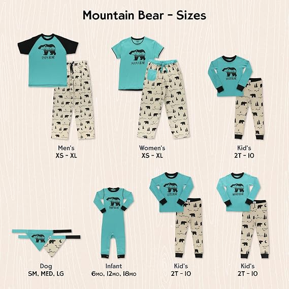 Lazy One Matching Bear Family Pajama Sets for Adults, Kids, Baby, and Dog