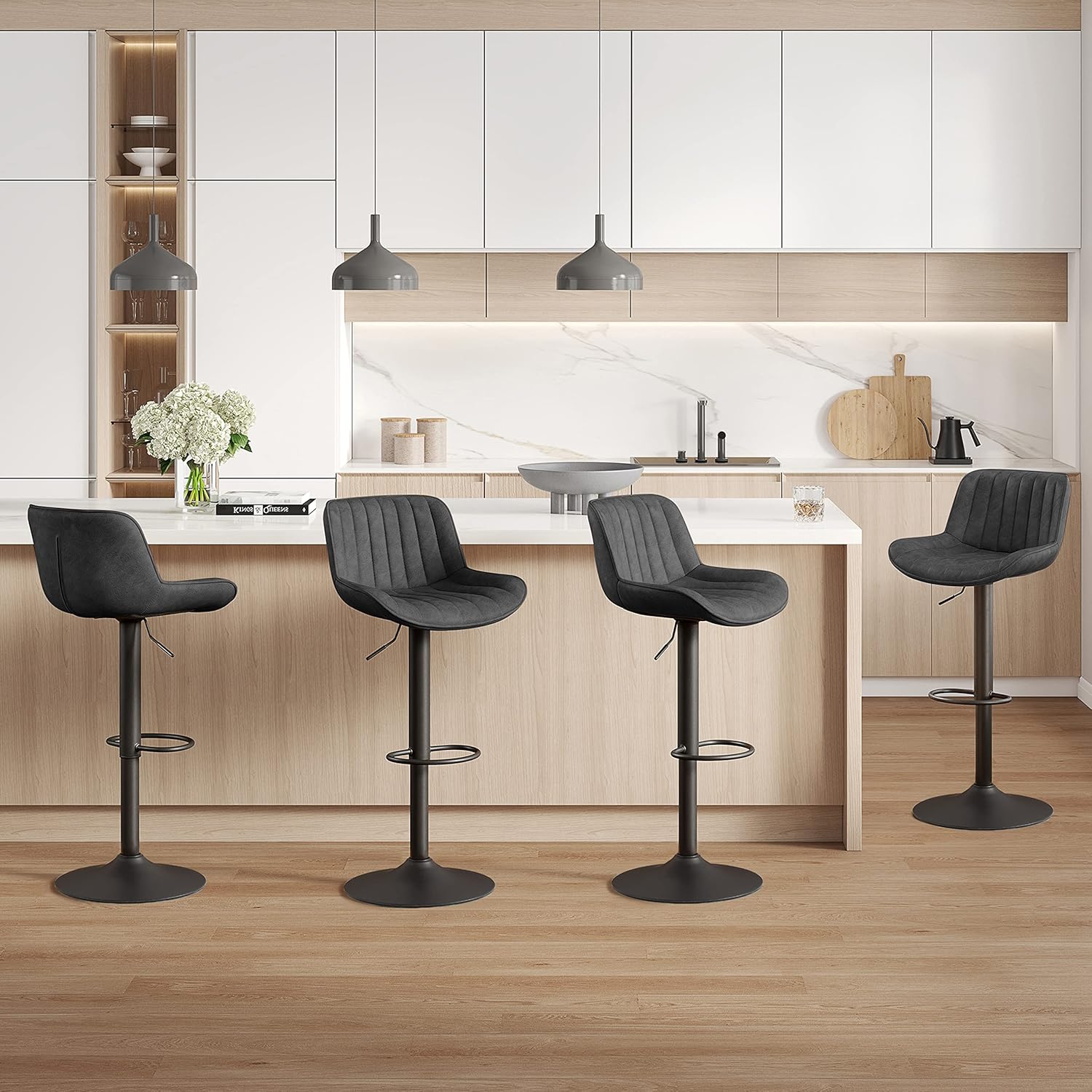 Art Leon Bar Stools, Set of 4, Morden Faux Leather Swivel