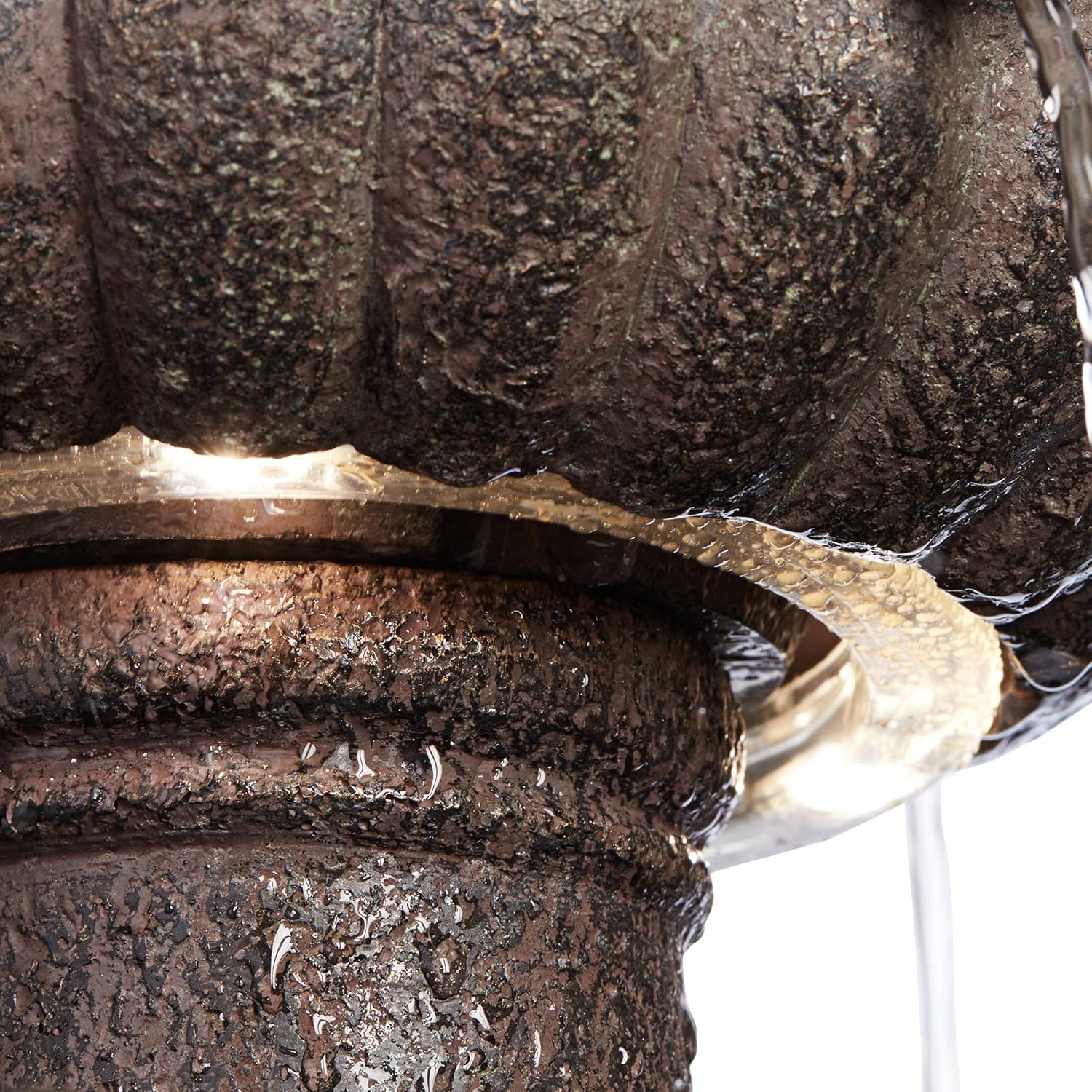 Rendaux 43" High Large Italian Outdoor Decor Gray Faux Stone Floor Fountain with Light LED Waterfall 3-Tier Standing Basin Water Feature for Outside Garden Patio Yard Backyard Porch - John Timberland