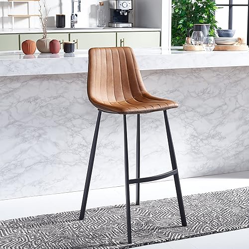 Miniatura 3 de Safavieh Home Collection Rhyatte - Taburete de bar de piel sintética marrón coñac, negro, 30 pulgadas