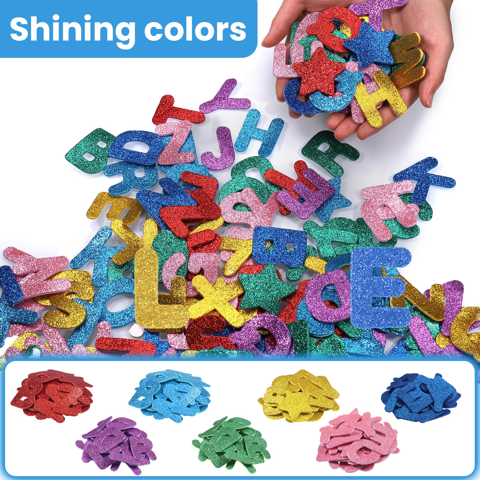 XXL Glitzer-Buchstaben Set – 196 Moosgummi-Aufkleber In 8 Farben, Selbstklebend & Rückstandslos Entfernbar