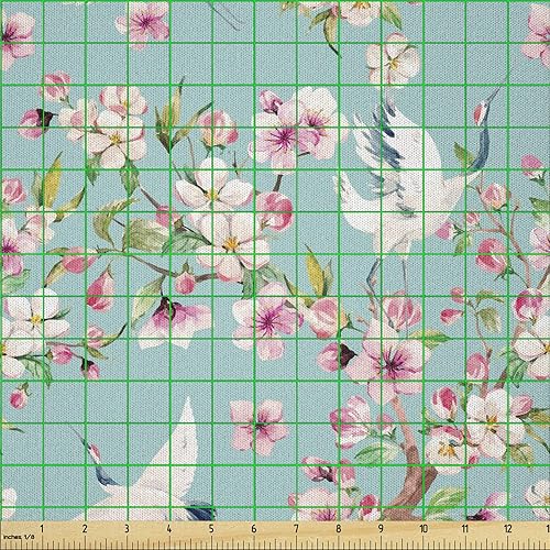 Vista 669 de Ambesonne Tela beige de The Yard, ilustración contemporánea de animales marinos en estilo retro, arte de caballito de mar de cangrejo de pulpo, tela