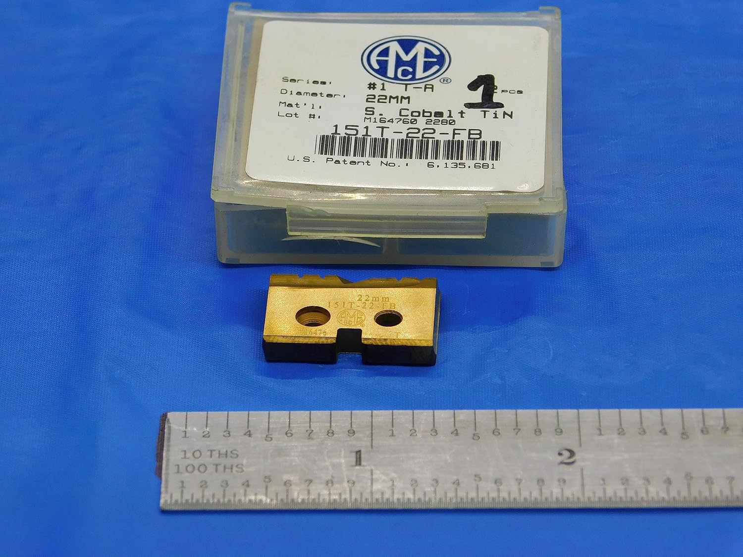 1pc AMEC 22mm Series #1 T-A 151T-22-FB TiN S. Cobalt Flat Bottom Spade Insert - DE1049AA3