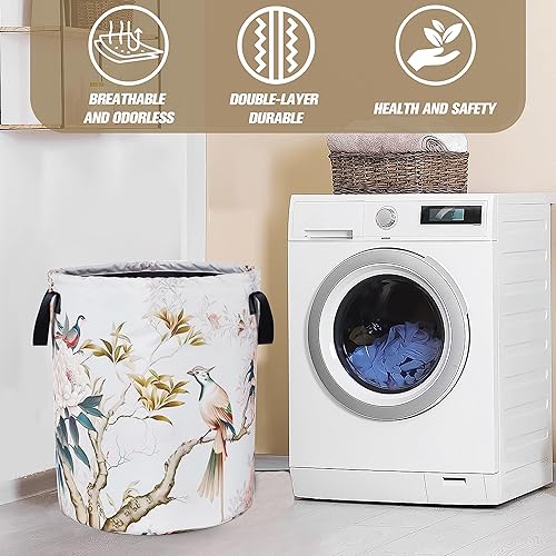 Miniatura 8 de Cesta de lavandería de flores de pájaro, estilo chino, plegable, de tela Oxford, divertida bolsa de lavandería, cesta de almacenamiento de ropa,