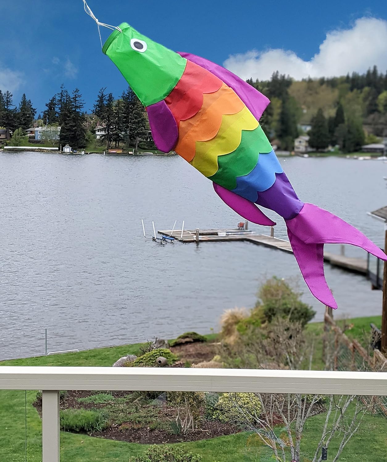 Madrona Brands Rainbow Fish Windsock - Hanging Outdoor Durable Decoration for Garden, Yard, Docks and More - 40-inch