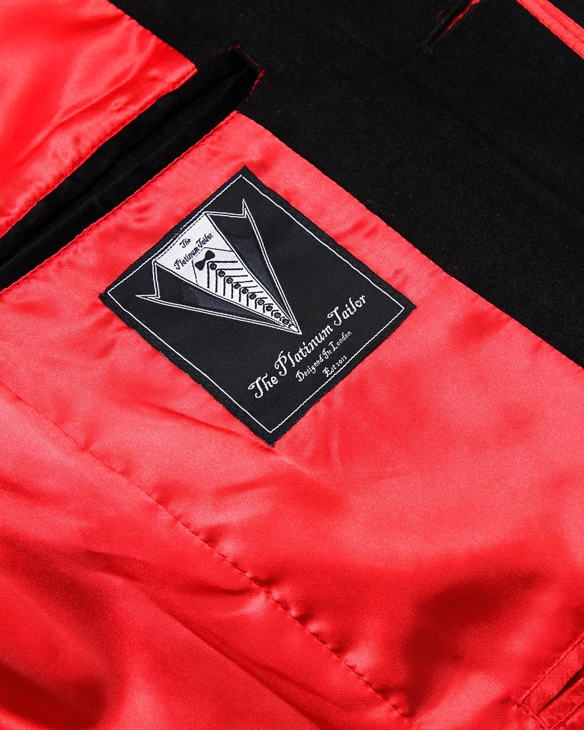 Mens Black Overcoat Wool & Cashmere Covert Warm Winter Mod Coat Velvet Collar & Red Satin Lining - Image 8