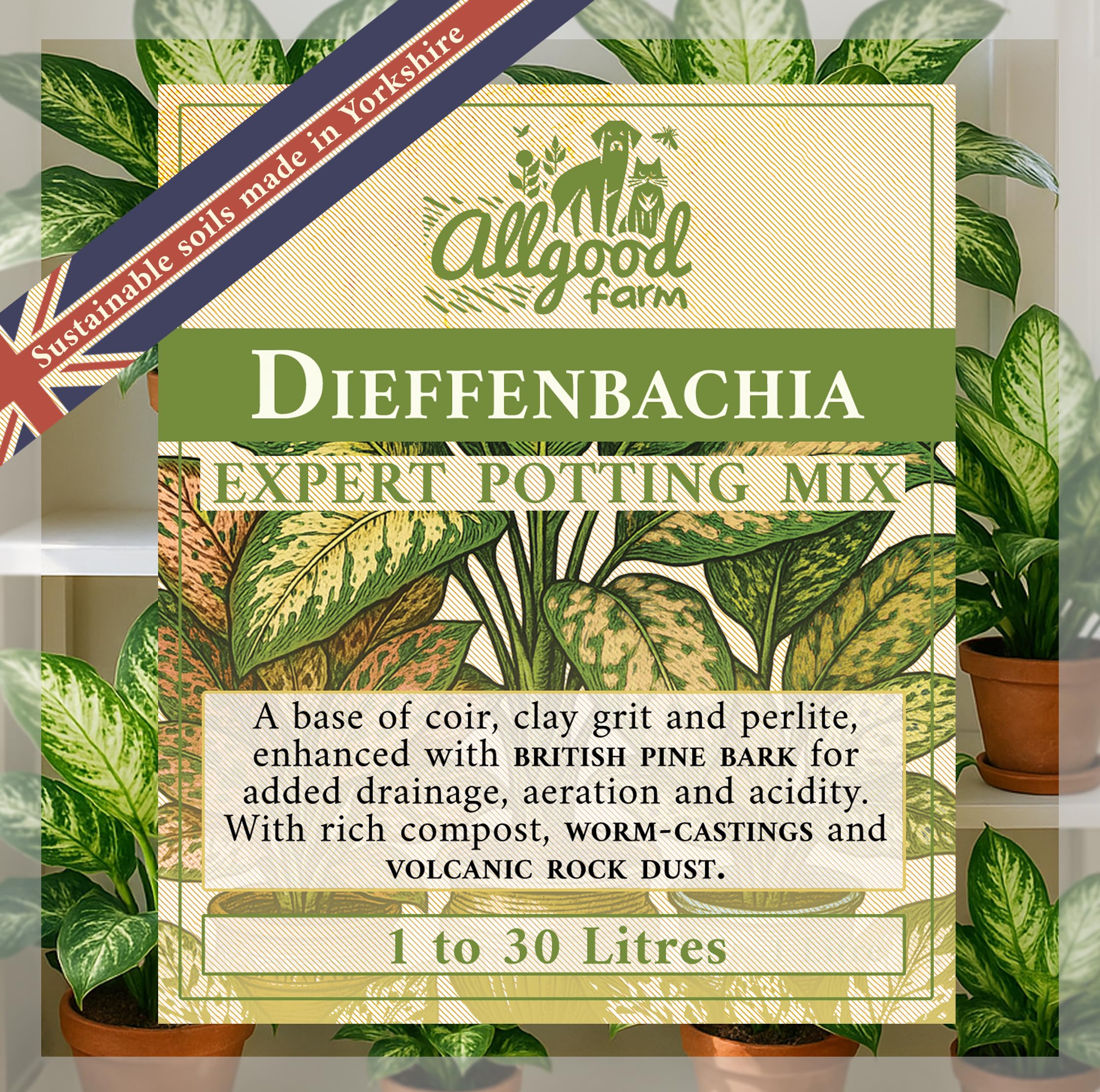Allgood Farm Dieffenbachia (Dumb Cane) Soil - Expert Potting Soil Mix for Leopard Lily, Dumb Cane (15 Litres)