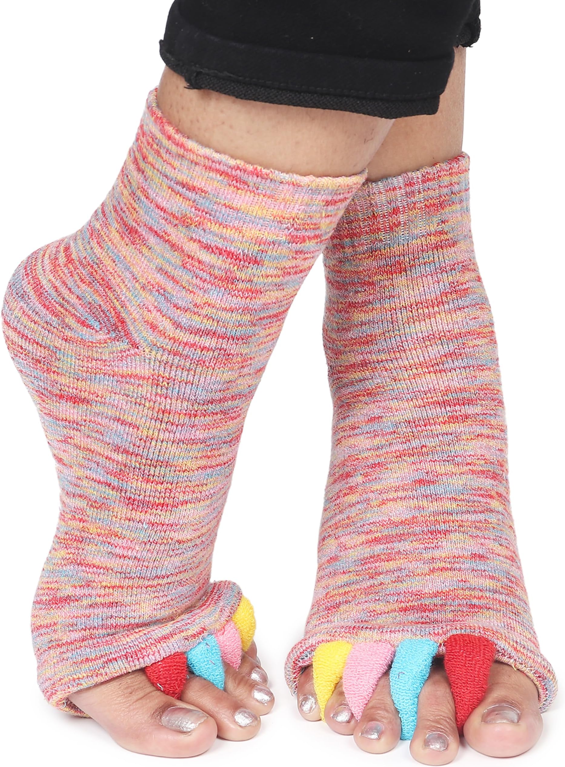 Aegon Foot Alignment Socks Cotton | 5 Toe Separator | For Foot Pain Relief | Bunion Corrector | Hallux Valgus | Plantar Fasciitis | 1 Pair (Multicolor)