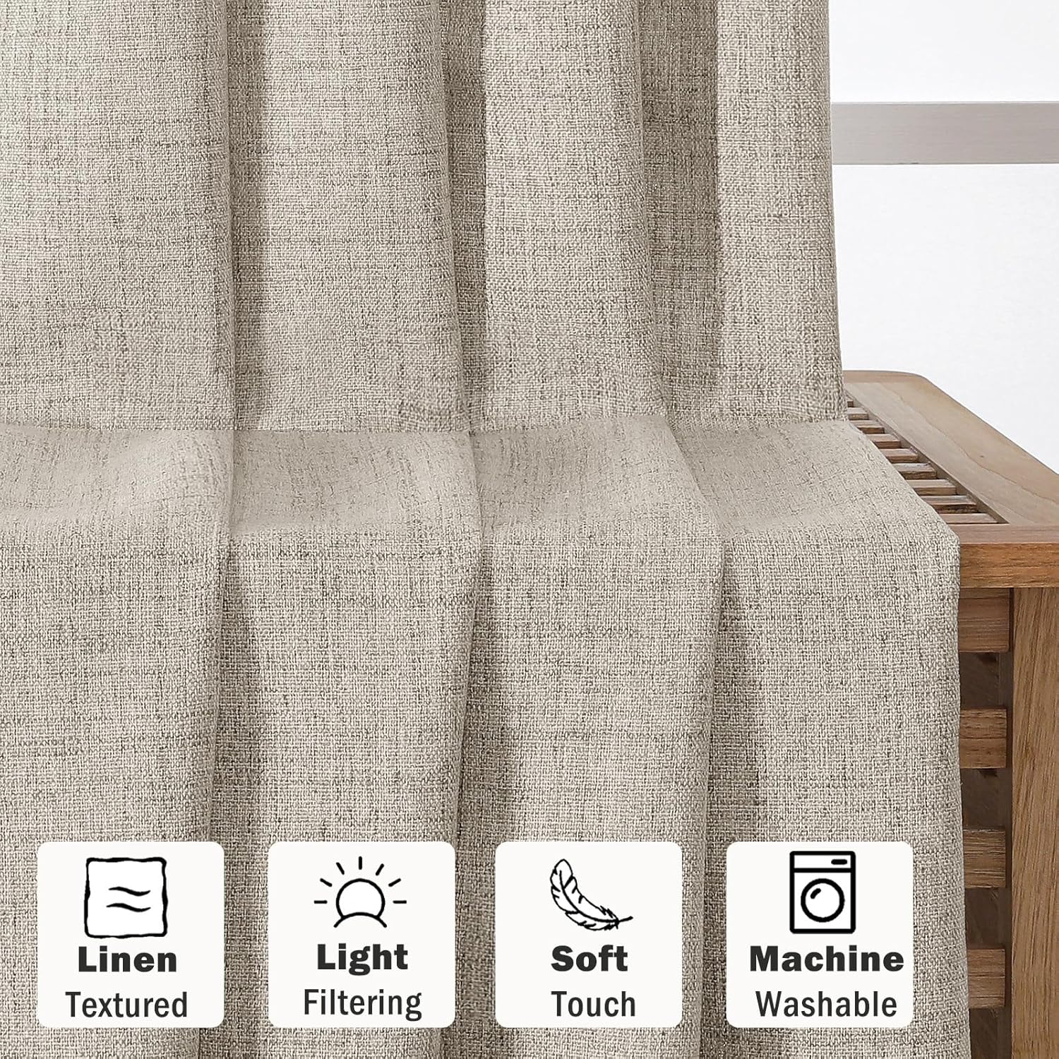 Aiyufeng Faux Linen Texture Curtains for Living Room 45 Inch Length 2 Panels, Airy Soft Short Drapes,Light Filtering Half Window Curtains for Bedroom Kitchen Farmhouse，30x45 Inch, 2PCS