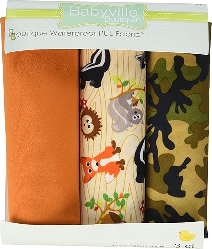 Dritz Babyville - Cortes de tela impermeable PUL de 21 x 24 pulgadas, amigos del bosquecamuflaje, paquete de 3
