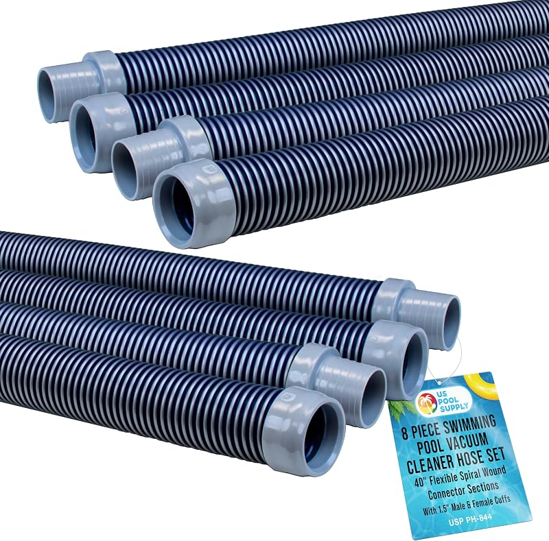 U.S. Pool Supply Pool Vacuum Hose, 8 Piece Pool Hose Set, 40" Blue Flexible | Spiral Wound Connector Sections with 1.5" Male & Female Cuff Ends, Replacement Fits Most Inground Automatic Cleaner Brands