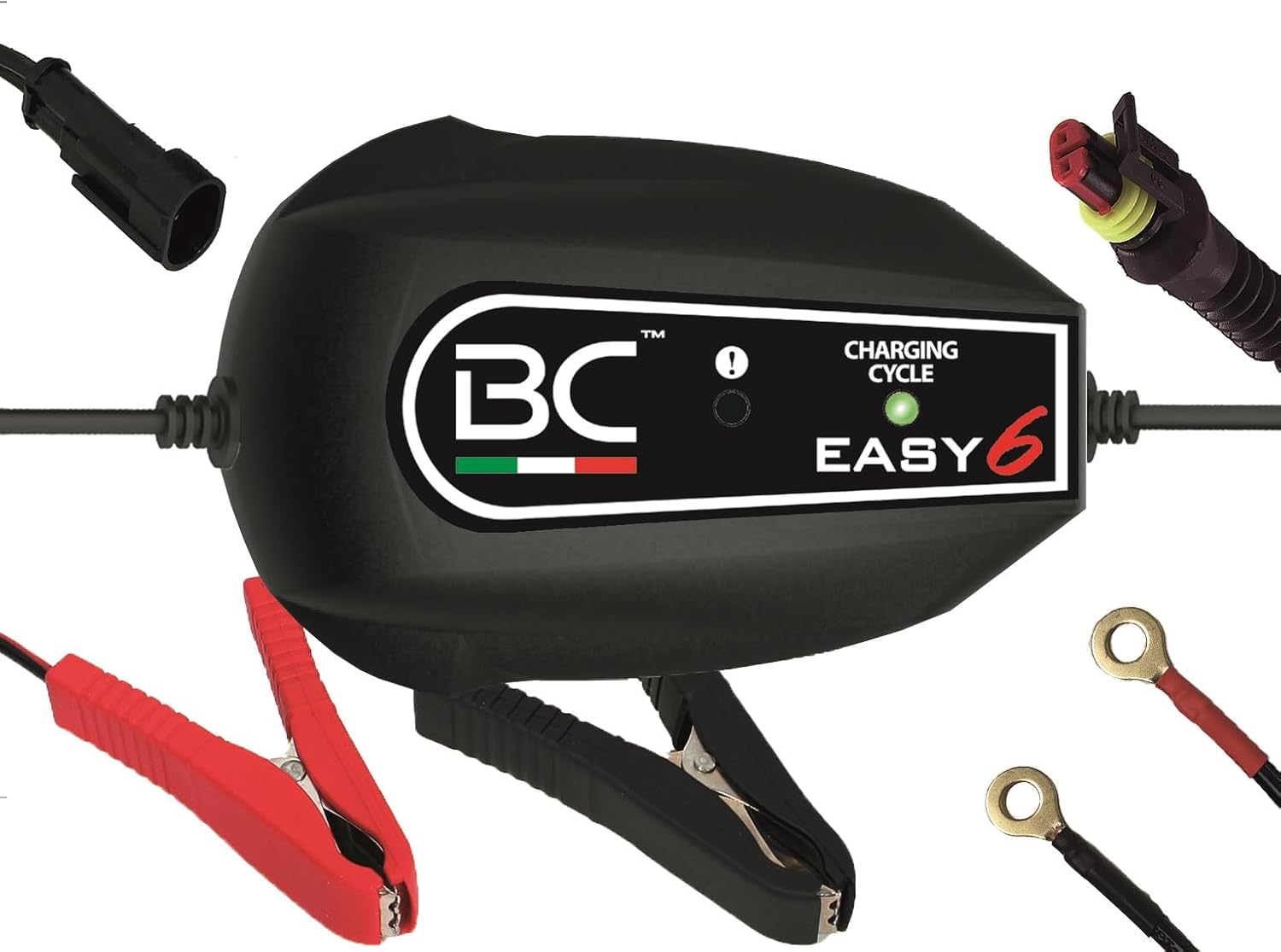 BC Easy 6 12V 1.5A Intelligent Battery Charger and Maintainer 6 Step Automatic Trickle Float and Desulfator For Cars Motorcycles ATVs and Deep Cycle Lead Acid Batteries Compact Reliable Design US Plug