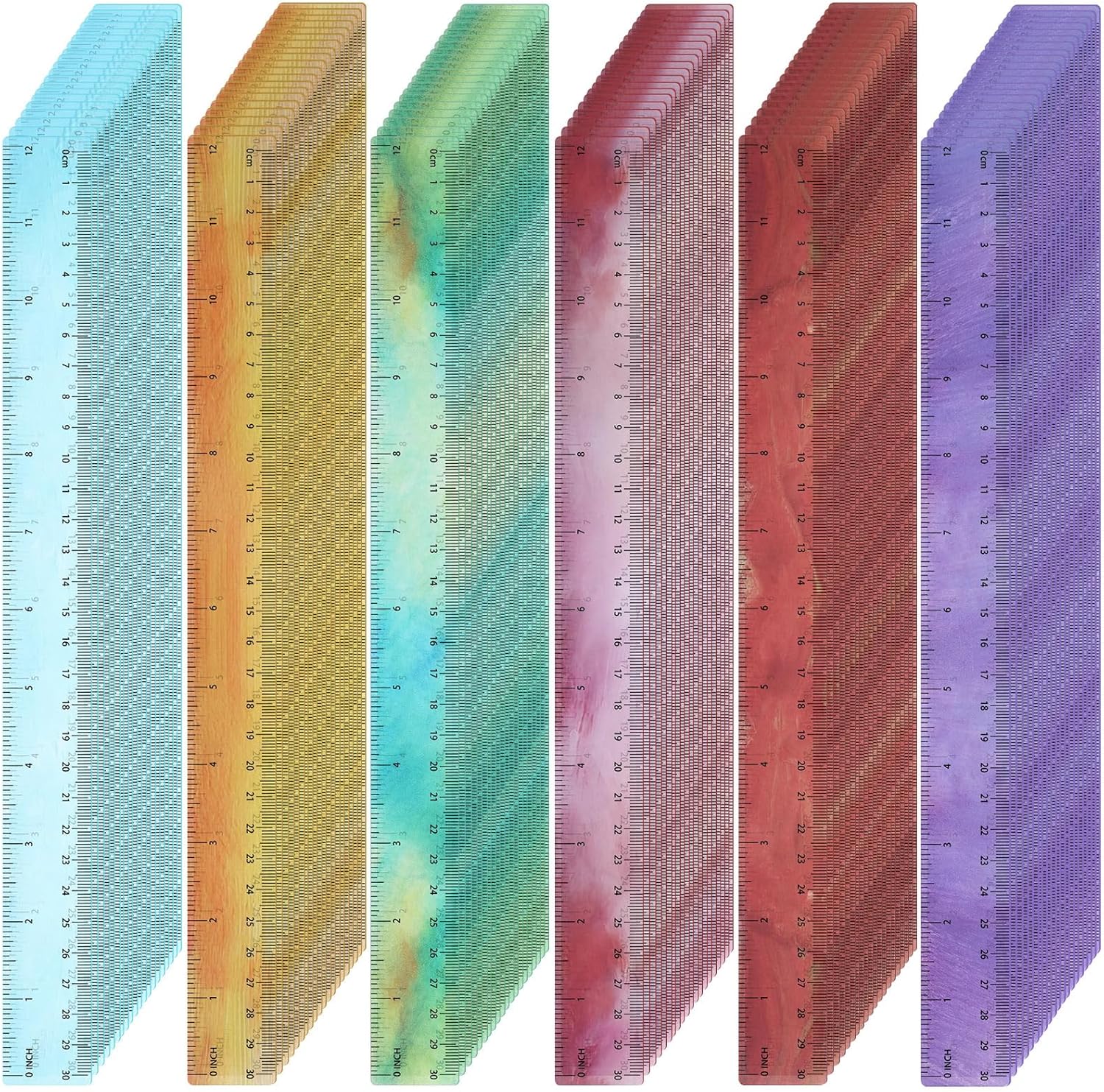 120 Pcs 12 Inch Plastic Ruler Bulk Colorful Transparent Ruler with Imperial and Metric Scales for Back School Office Supplies Home Tool Operation Measuring Drawing(Oil Painting Colors)