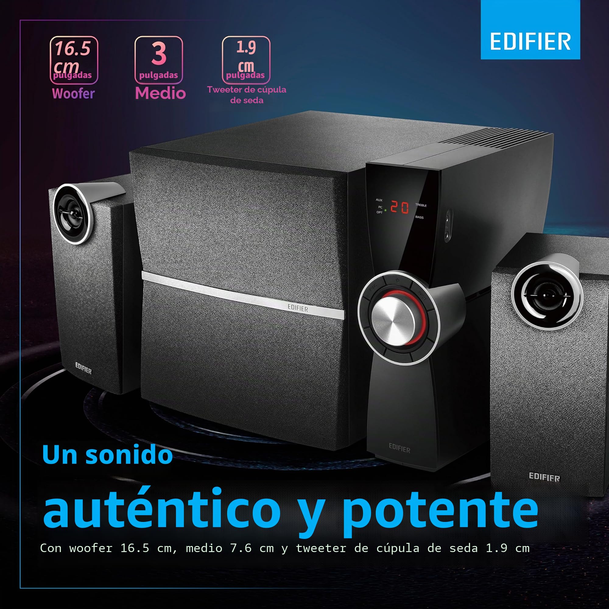 Edifier C2XD – Sistema de Altavoces 2.1 (53 Vatios) con Mando a Distancia y Entrada Digital