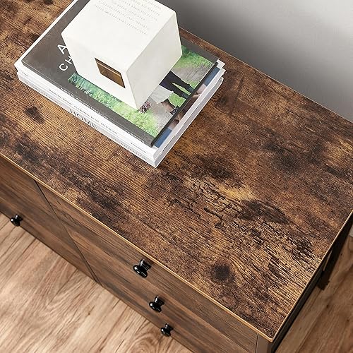 Miniatura 9 de Songmics - Cómoda rústica ancha con 6 cajones de tela cajones de almacenamiento industrial con marco de metal parte superior y frontal de madera