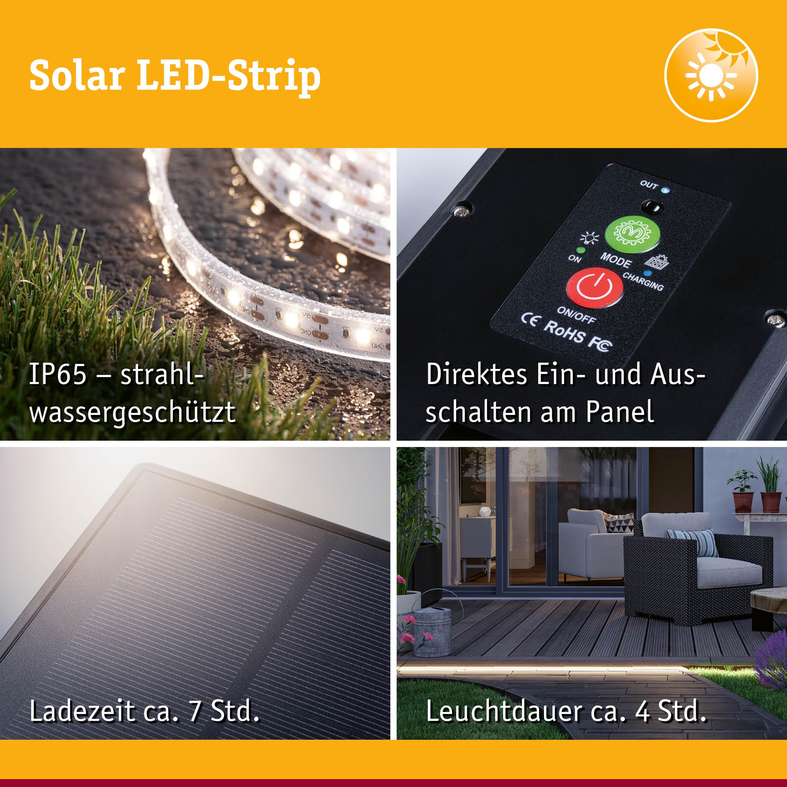 Paulmann Solar LED Strip 10m warmweiß Fernbedien. 1xAkku 18650 1500 mAh schwarz 71195