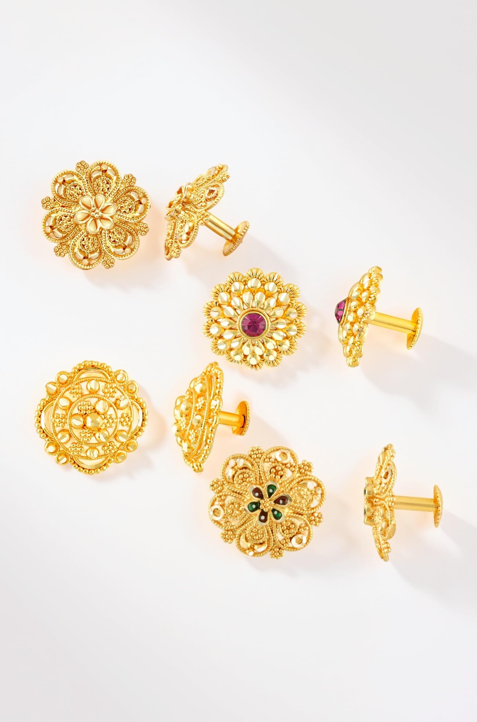 Earrings For Women girls Combo Set Pack Traditional Temple 1 One Gram Gold 18k Copper Brass Ruby Meenakari South Indian Screw Back Studs Tops Stud Fashion Stylish Hoop Bali Ear rings combo-M66