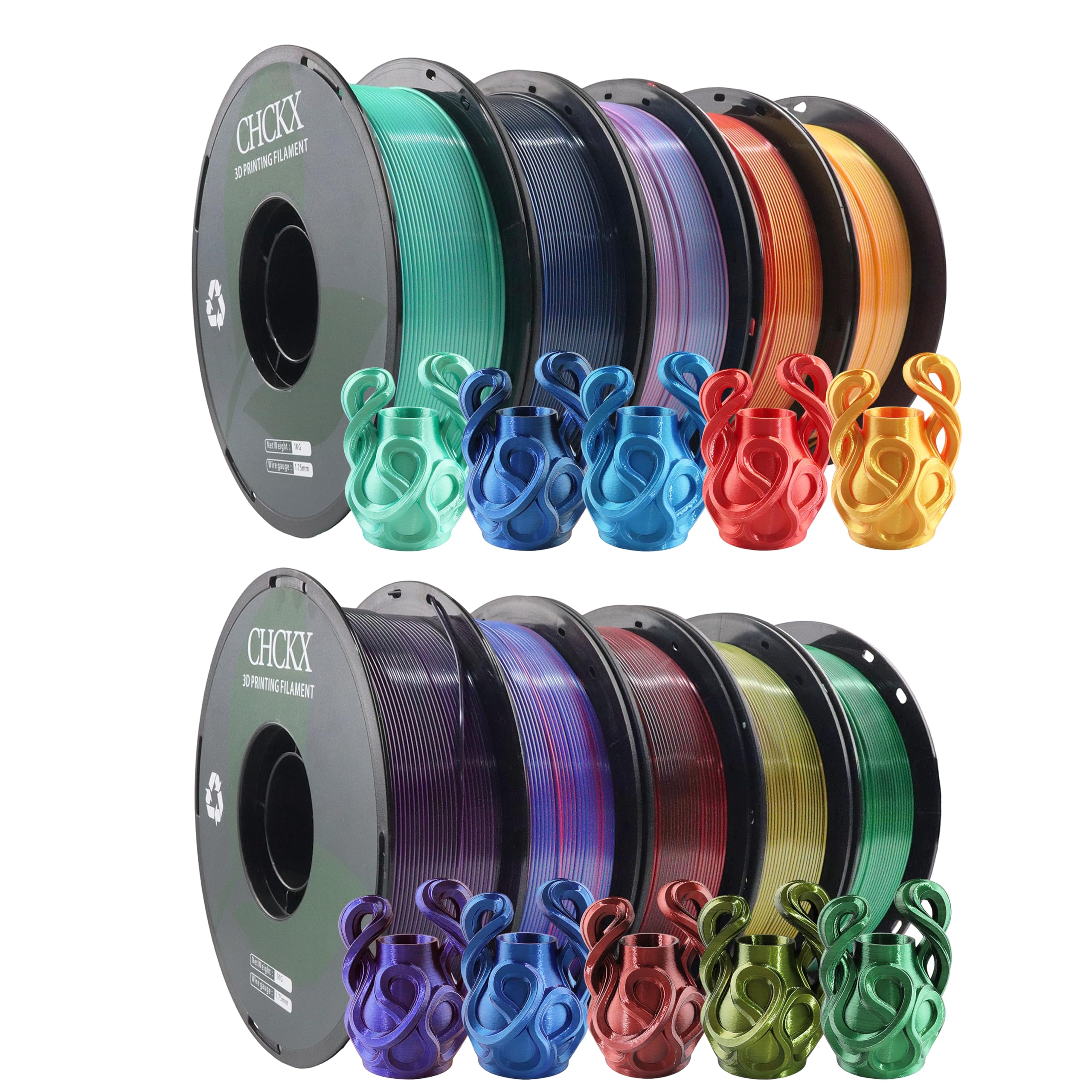 CHCKX Silk Dual Color PLA Filament Bundle 10 Rolls