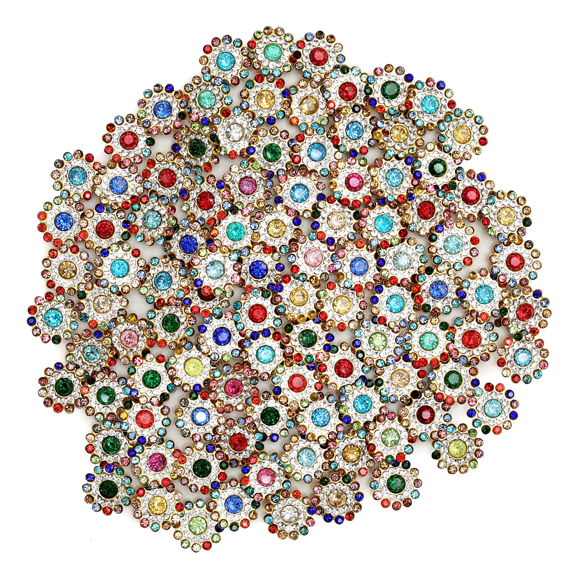 EmbroideryMaterial Multicolor Flower Shaped Sew on/Glue Rhinestones for Embroidery, Craft, DIY, Jewellery Making etc, Floral Embellishment (14MM, 100 Pieces)