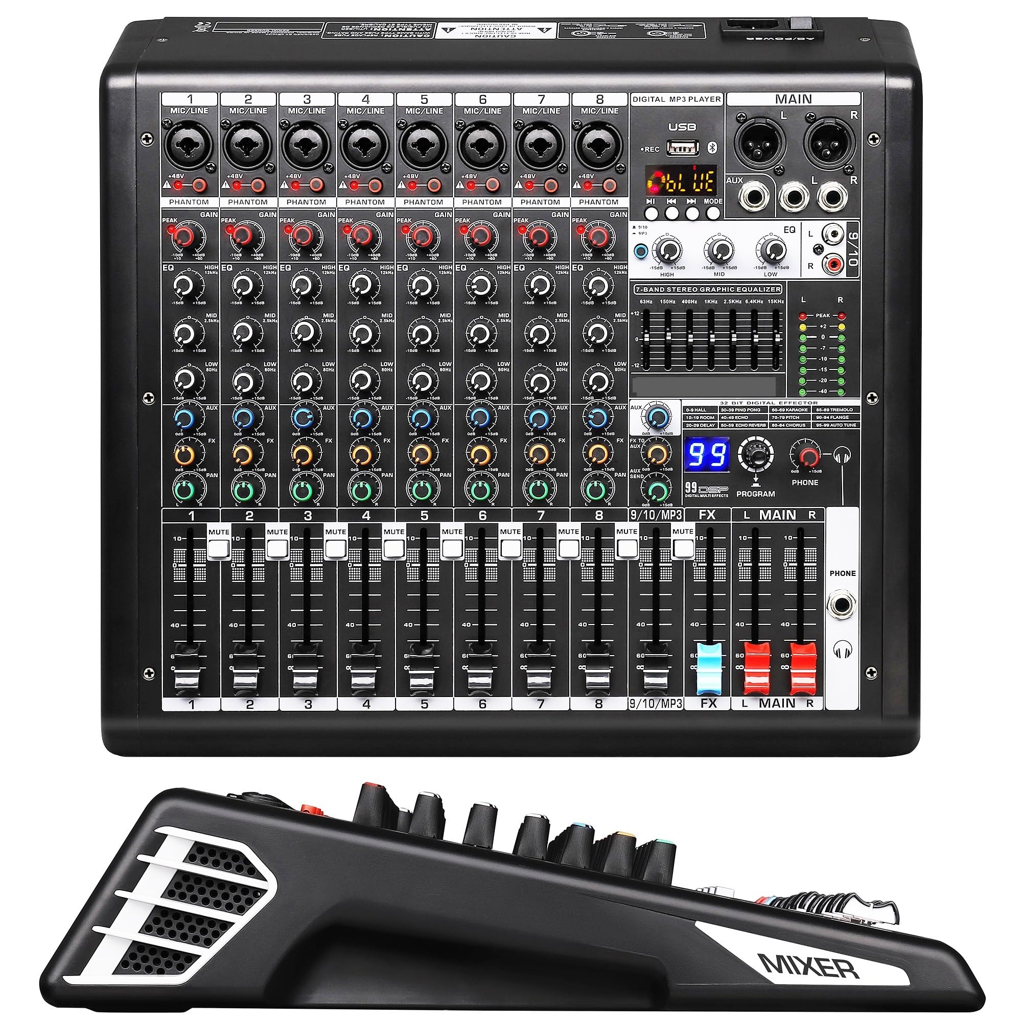 S-10 Dj Mixer Professionale 10 Canali con Lettore MP3 Mixer Digitale 99 DSP ed Effetti
