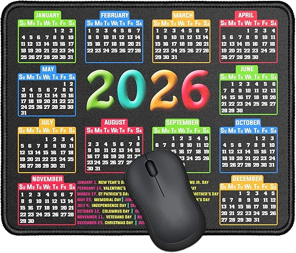 RMYMPMYX Mouse Pad with Stitched Edge, Computer Mouse Mat with Non-Slip Rubber Base, Mouse Pads for Computers Laptop Mouse 9.6x7.9x0.1 inch, (2026 Calendar Black)