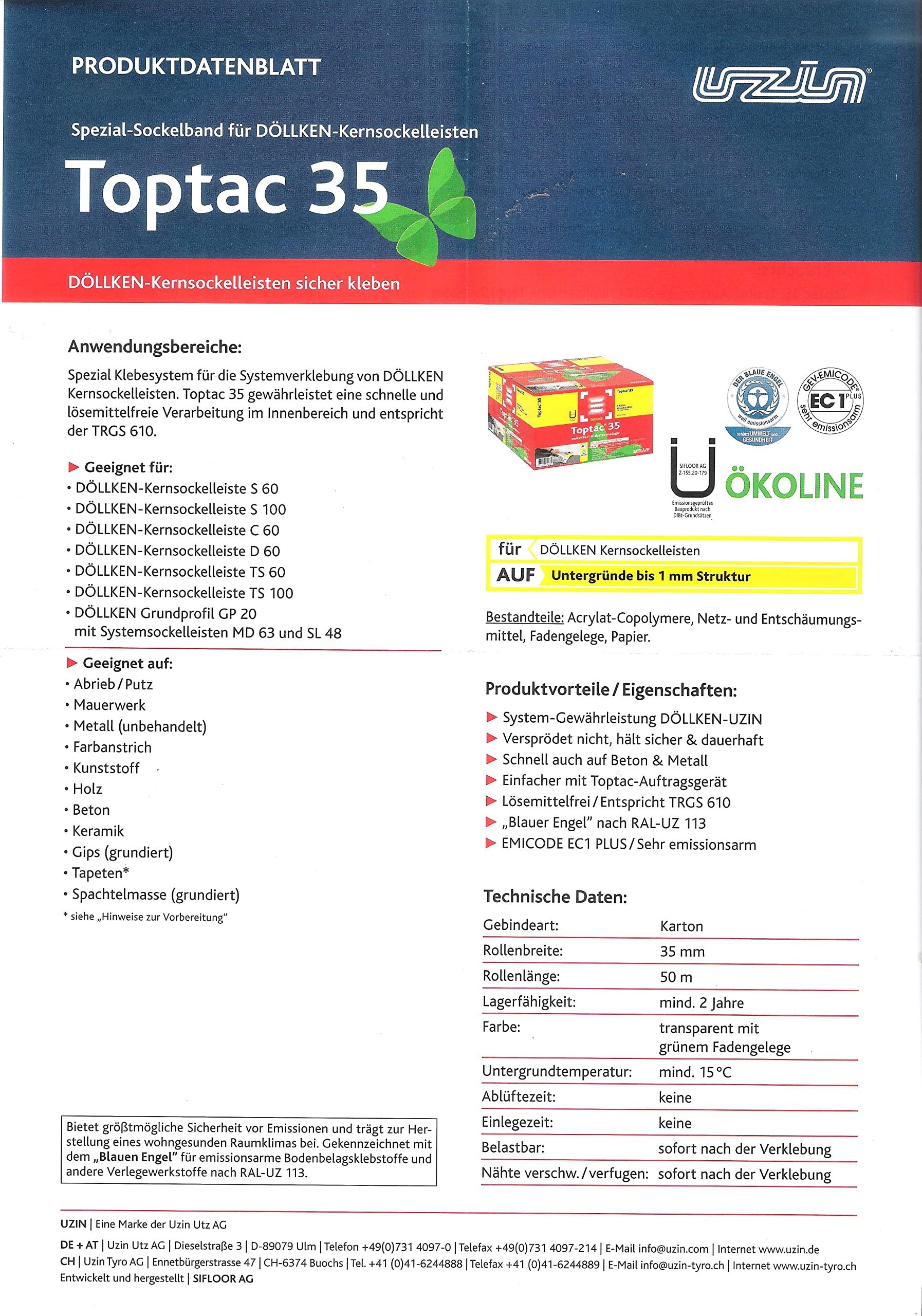 SIGA Toptac 35 mm, Tape, 50 m Roll Special skirting tape for DÖLLKEN coving