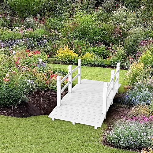 Vista 16 de VINGLI Puente de jardín, arco de madera clásico con pasarelas de seguridad (negro, 7.5 pies)