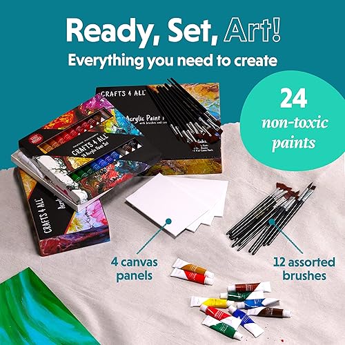 Miniatura 10 de Juego de pintura acrílica para adultos y niños, paquete de 24 pinturas de 0.4 fl oz con 3 pinceles de arte, pintura no tóxica para manualidades, kit