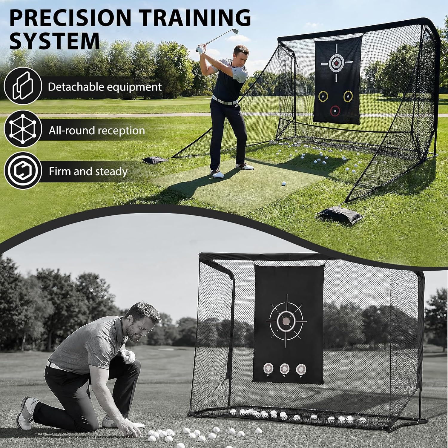 Golf Hitting Practice Net with 2 Side Barriers & Storage Bag, 10x7ft Golf Hitting Aid Net, Personal Driving Range for Backyard Swing, Driving & Chipping Training